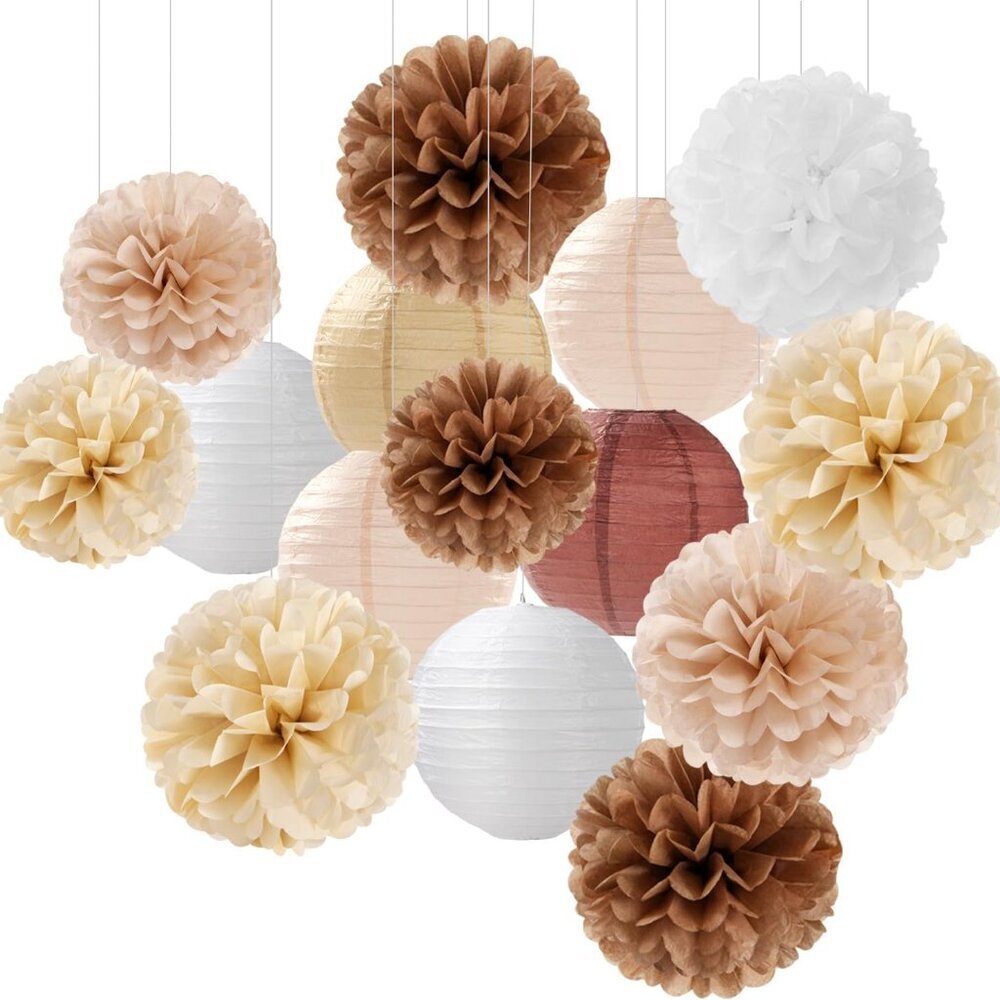 Boho Rustic Wedding Party-Decorations Paper Flowers Lanterns - 15PCS Fall Baby S